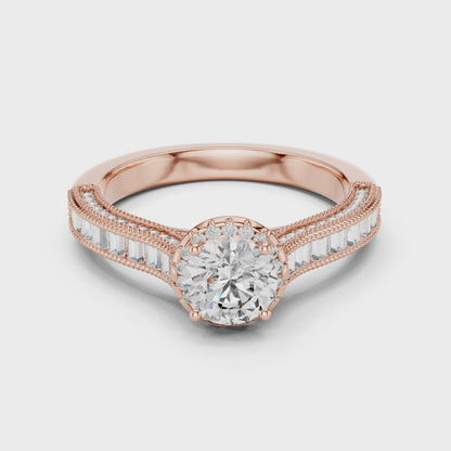 1.43 CT Round Cut Lab Diamond Halo Engagement Ring for Women | VVS-VS EF CVD | 18KT, 14KT, 10KT Gold & 925 Silver | Rose, Yellow, White Gold & Moissanite Options