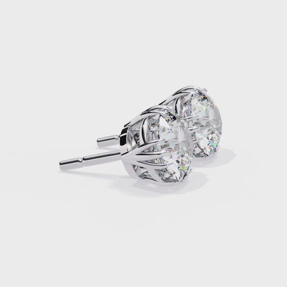 3ct Lab Diamond Stud Earrings | 1.50ct Each Solitaire in 10K 14K 18K Gold or 925 Silver | Floral Crown Prong Design | Classic Elegant Gift
