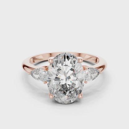 3.1 CT Oval Cut Lab Diamond Three-Stone Ring | VVS-VS EF Clarity | 18KT, 14KT, 10KT Gold & 925 Silver | Rose, Yellow, White Gold & Moissanite Options