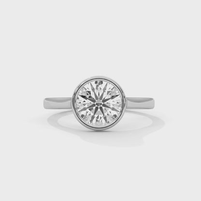 Bezel Set Round Lab Diamond Engagement Ring – 2ct VVS Clarity – Solid Gold in Yellow, Rose, or White – Minimalist Modern Solitaire Ring