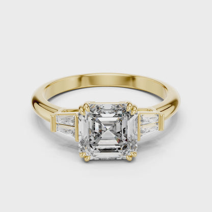 1.97 CT Asscher Cut Lab Diamond Three-Stone Ring | VVS-VS EF Clarity | 18KT, 14KT, 10KT Gold & 925 Silver | Rose, Yellow, White Gold & Moissanite Options