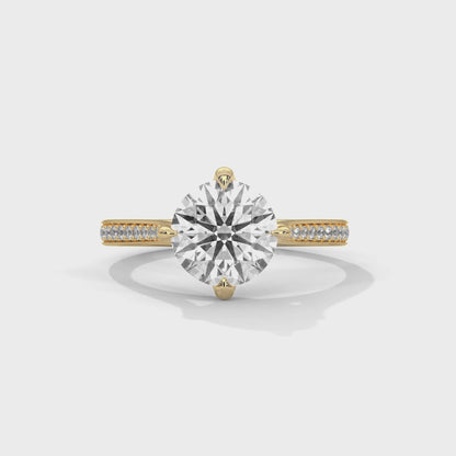 Round Brilliant Solitaire Lab Diamond Engagement Ring with Pave Band – 2ct VVS Clarity – Solid Gold in Yellow, Rose & White