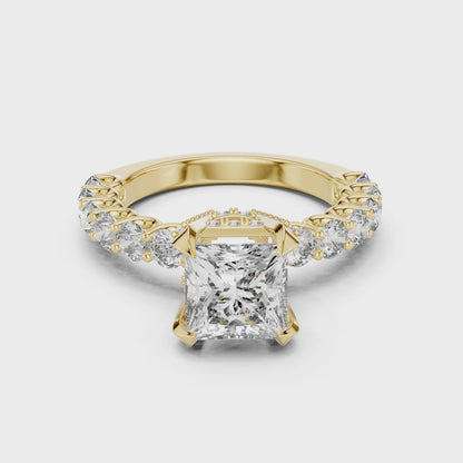 3.76 CT Princess Cut Lab Diamond Engagement Ring | VVS-VS EF Clarity | 18KT Gold & Silver Options | Lab Diamond & Moissanite Bridal Ring