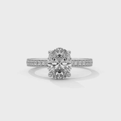 Oval Lab Diamond Engagement Ring | Pave Band Solitaire Ring in 10K 14K 18K Gold & 925 Silver | Oval Cut Promise Ring | Maz Jewels