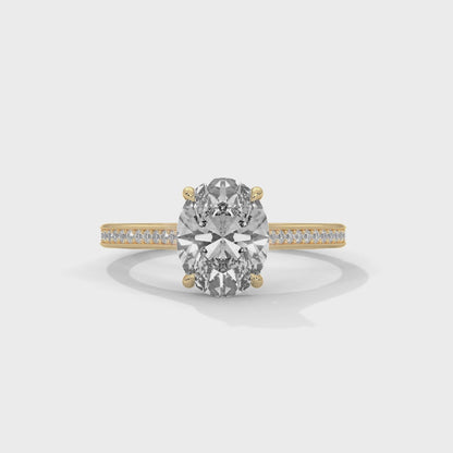 Oval Cut Lab Diamond Engagement Ring – Solitaire with Side Stones – Available in 14K, 18K, 10K Gold & 925 Silver | Custom Gold Colors