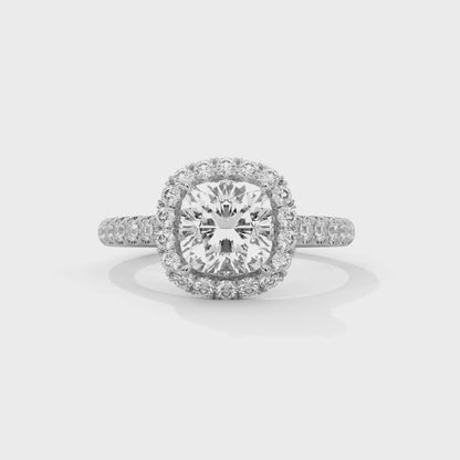 Cushion Cut Lab Diamond Halo Engagement Ring | 2ct Center | Solid Gold | Dainty Pave Diamond Ring | Yellow, Rose & White Gold