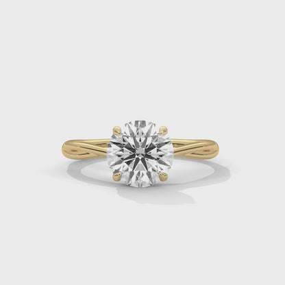 Classic Round Cut Solitaire Engagement Ring | 2ct Lab Diamond Ring in Yellow, White & Rose Gold | Dainty Twisted Shank Promise Ring