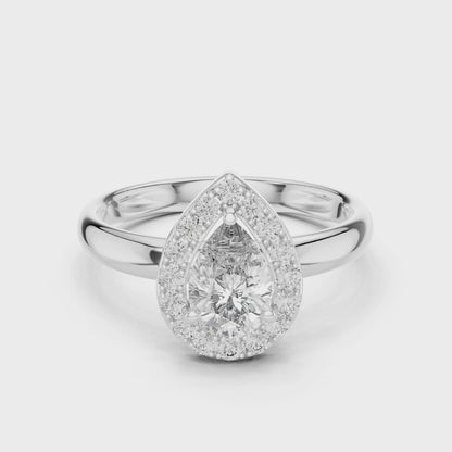 0.94 CT Pear-Shaped Lab Diamond Halo Ring for Women | VVS-VS EF CVD | 18KT, 14KT, 10KT Gold & 925 Silver | Rose, Yellow, White Gold & Moissanite Options