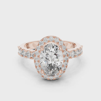 2.44 CT Oval Cut Halo Lab Diamond Engagement Ring for Women | VVS-VS EF CVD | 18KT, 14KT, 10KT Gold & 925 Silver | Rose, Yellow, White Gold & Moissanite Options