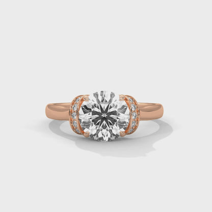 2CT Round Lab Diamond Engagement Ring | Solid Gold Solitaire with Side Diamonds | VVS Clarity | Unique Lab Grown Diamond Ring