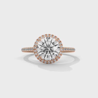 2ct Round Lab Diamond Halo Engagement Ring | VVS Clarity | Solid Gold Ring in Yellow, Rose & White | Lab Diamond Side Stones | Maz Jewels