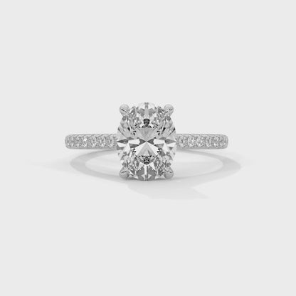 Oval Cut Diamond Engagement Ring with Pave Band – 10K, 14K, 18K White, Yellow & Rose Gold