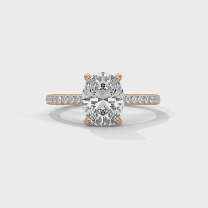Oval Cut Diamond Engagement Ring with Pave Band – 10K, 14K, 18K White, Yellow & Rose Gold
