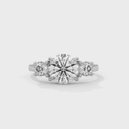 2ct Round Lab Diamond 3-Stone Engagement Ring | VVS Clarity | 0.25ct Side Diamonds | Rose, White & Yellow Gold