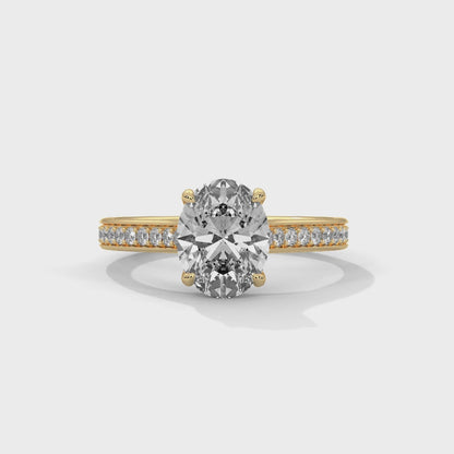 Oval Lab Diamond Engagement Ring with Pave Band – 2ct VVS Clarity – Solid Rose, Yellow, or White Gold – Elegant Bridal Ring