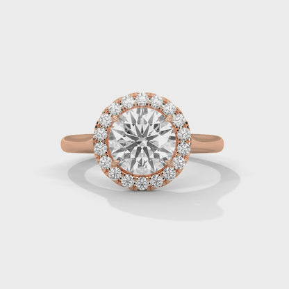 Elegant Round Halo Engagement Ring | 2ct Lab Grown Diamond | Yellow, Rose & White Gold Options | VVS Clarity | Luxury Solitaire Ring